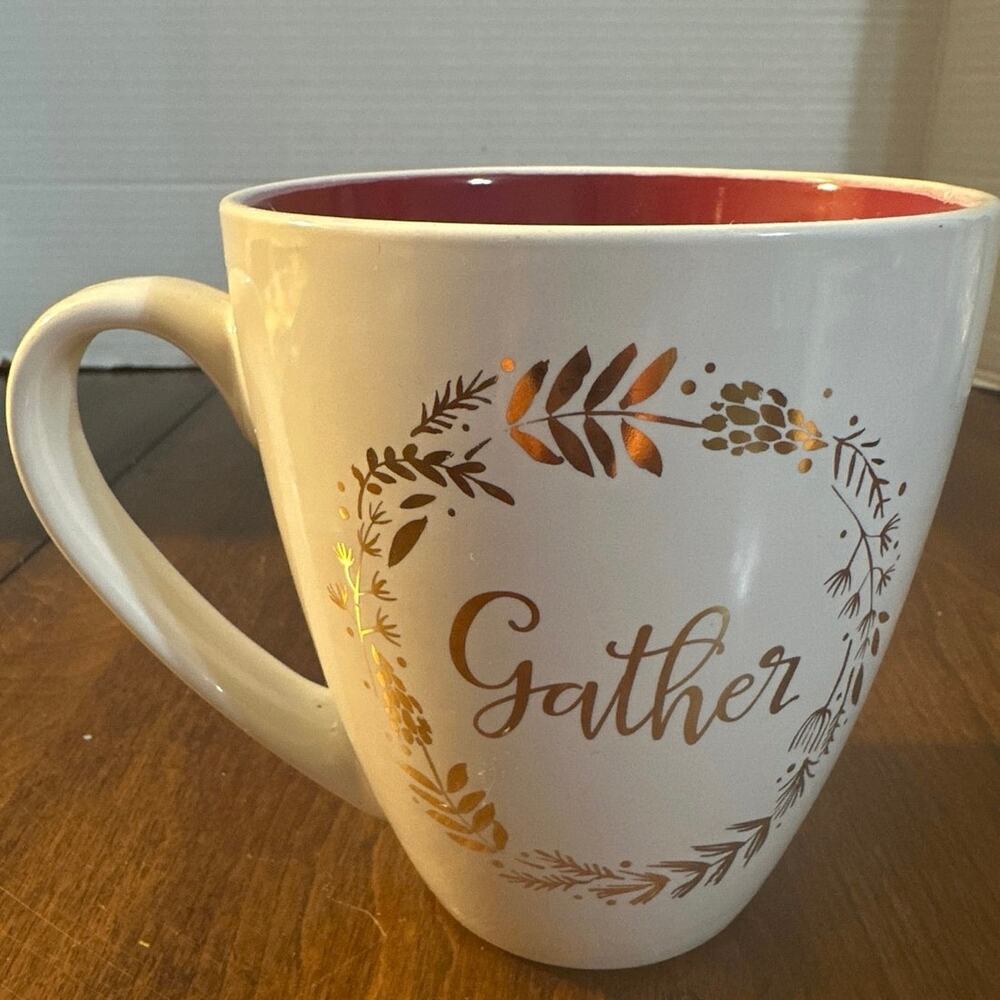 Gather coffee mug 5” X 4” ceramic mug associated with fall and holidays